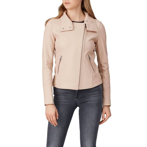 Mackage Sandy Pink Genuine Leather Asymmetric Zip Moto Jacket Size Small - Picture 1 of 12